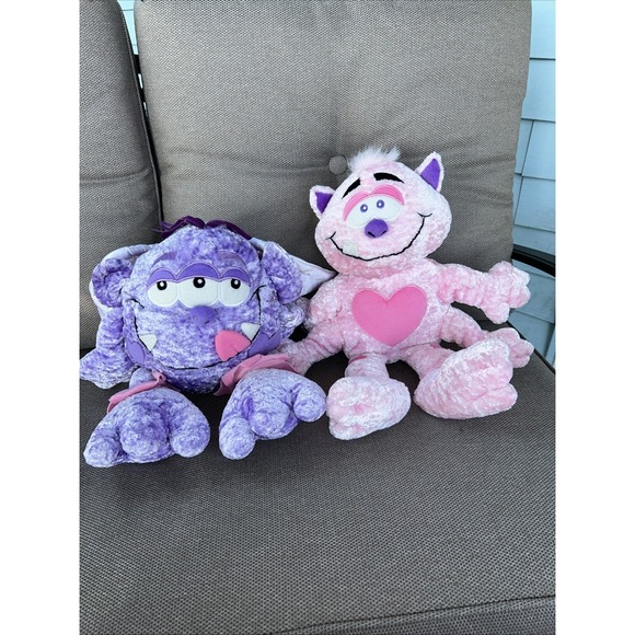 LOVE MONSTERS PLUSH (2) Only Have Eyes PURPLE You're So Huggable PINK Hearts - Picture 1 of 10